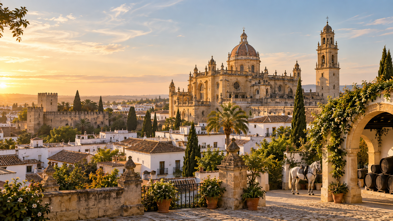 Composición artística de Jerez de la Frontera al atardecer